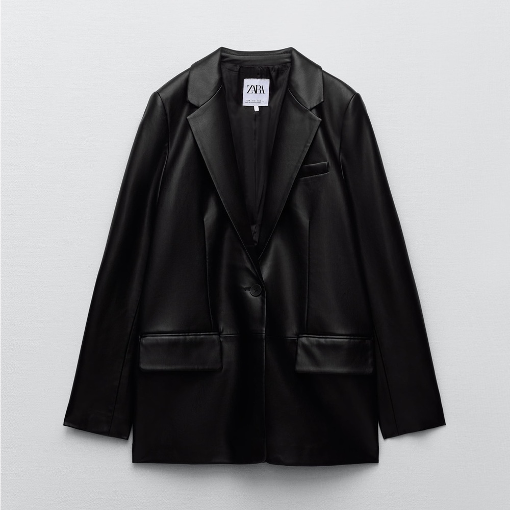 ZARA Women’s Black Faux Leather Oversized Blazer NWT SIZE L